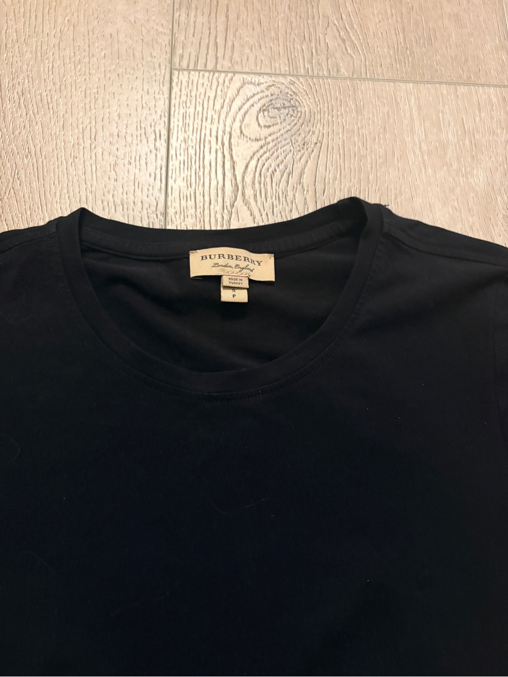 Burberry Black Short Sleeve Tee with Signature Check Cuffs - Picture 3 of 5